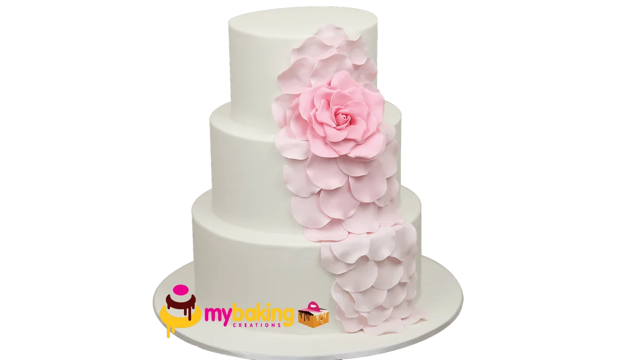 Elegant three-tier white wedding cake